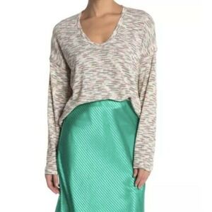 Code x Mode Space Dye V-Neck Long-Sleeve Sweater Ivory Lightweight Medium NWOT